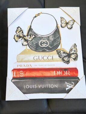 Chic Fashion Canvas Print 11x14 Stack of Books With Designer Handbag